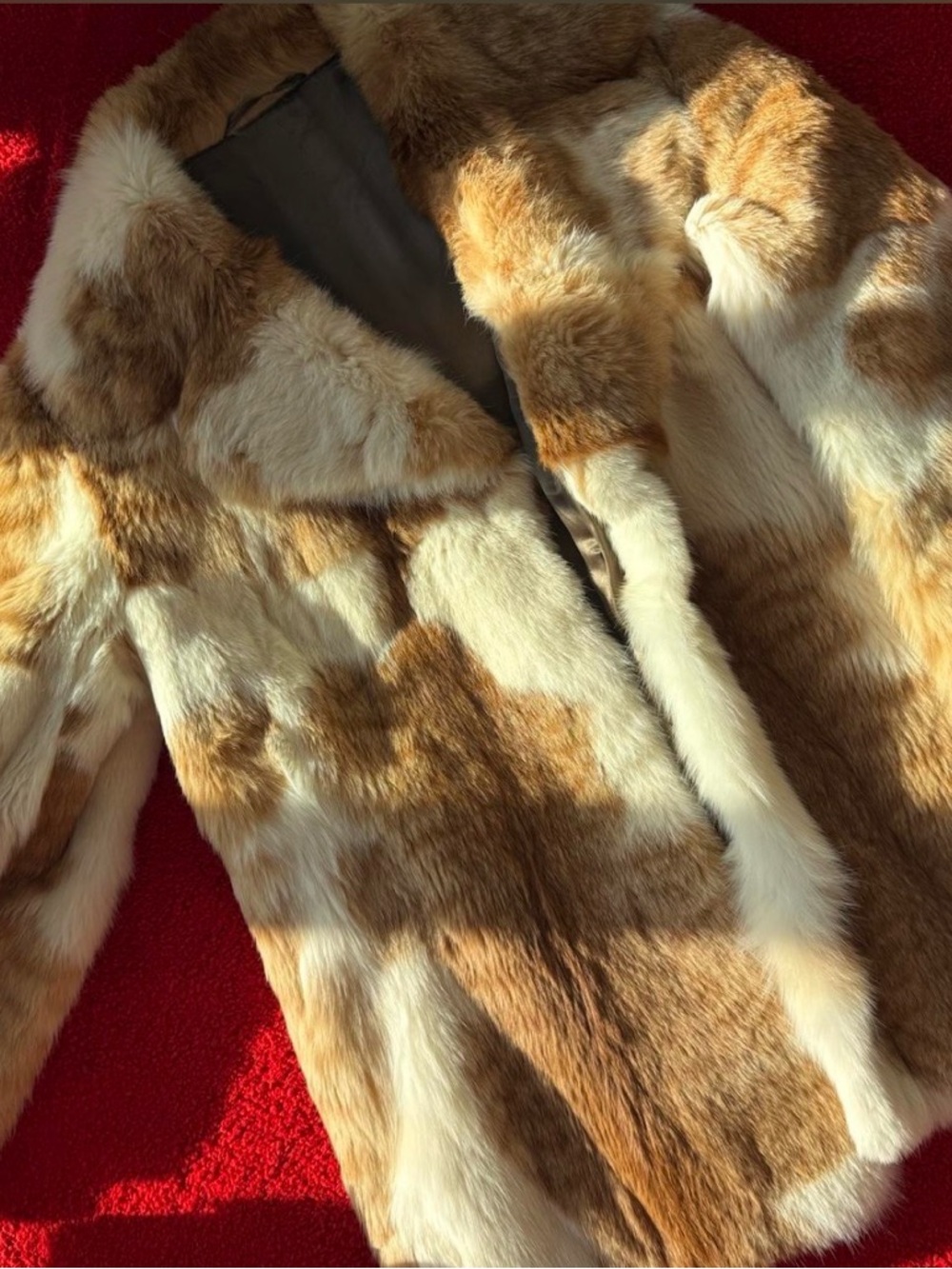 REAL rabbit Fur Coat in Cream and Tan